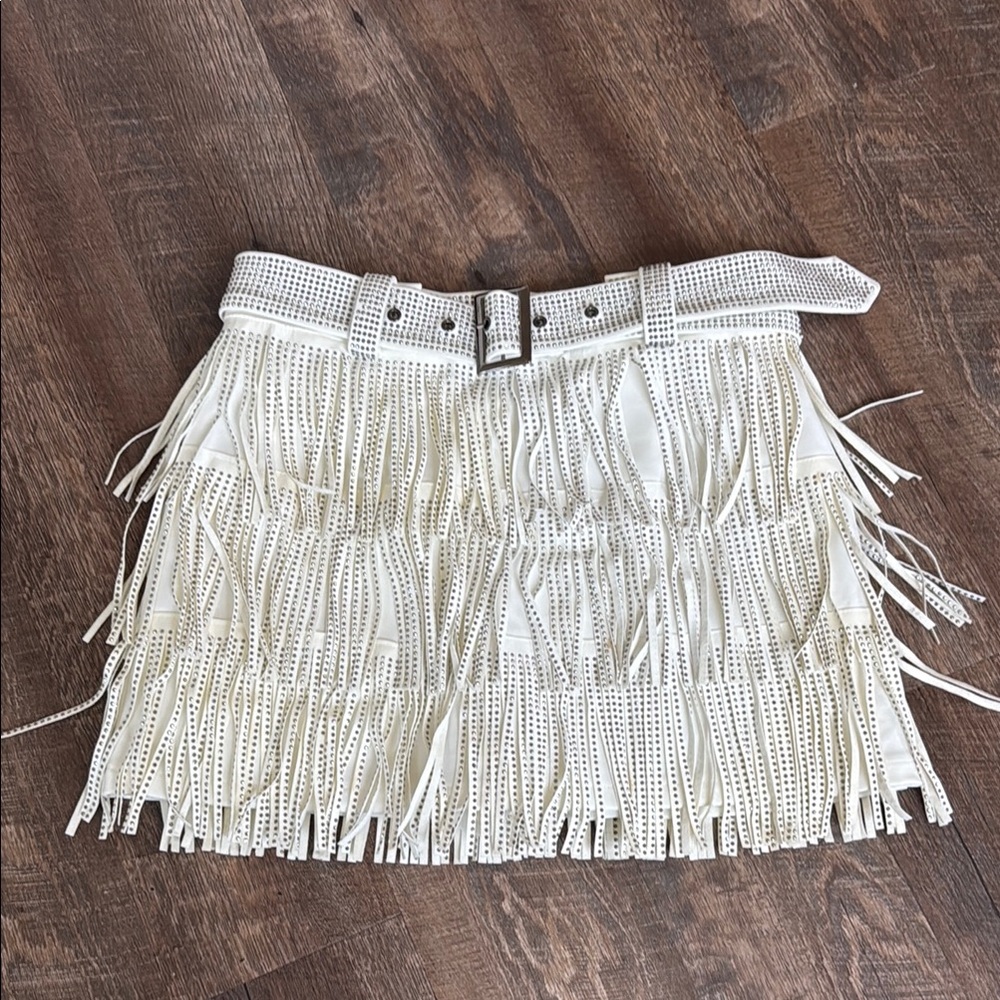White Fringe Skort